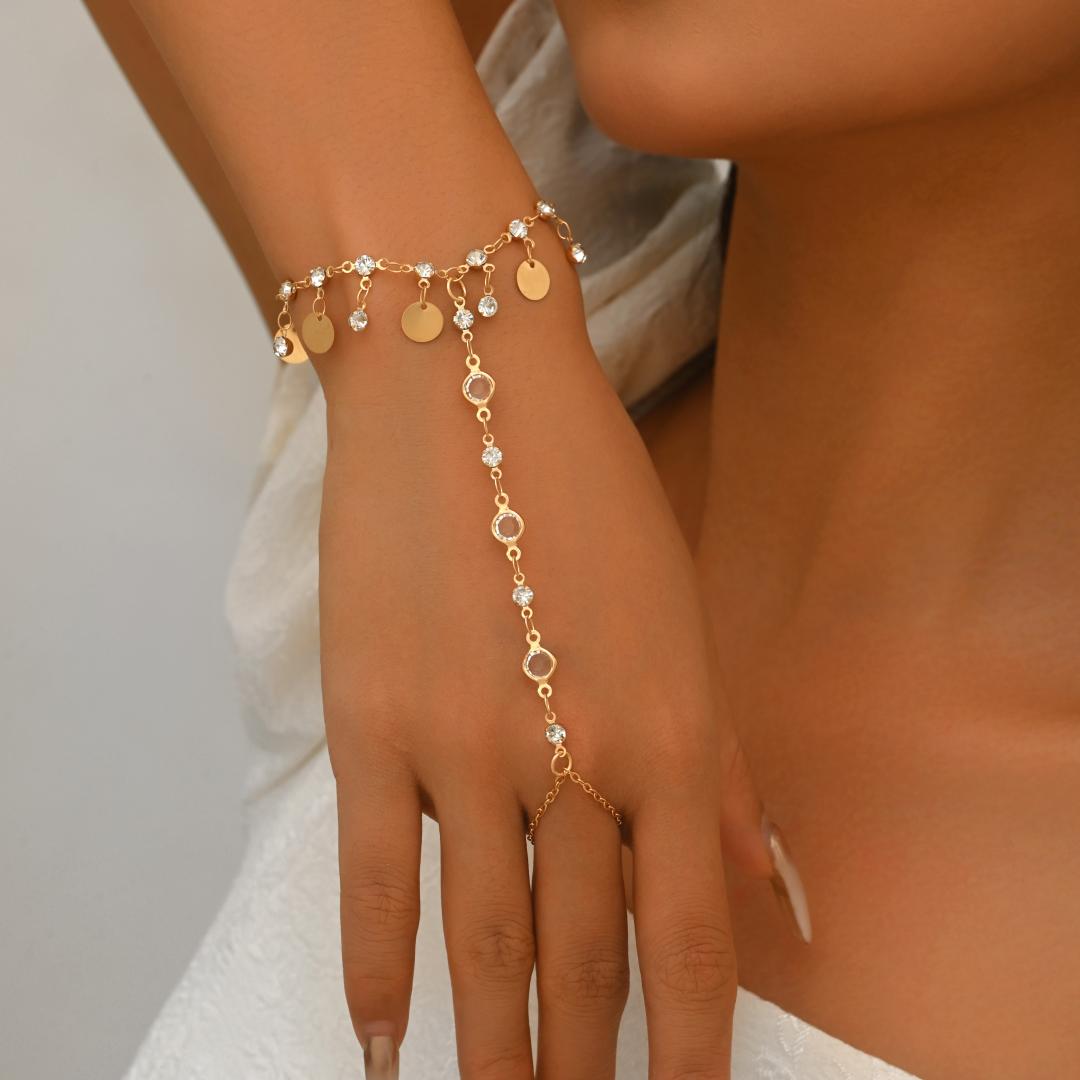 2pc Women's Bohemian Vintage Golden Bead Tassel Bracelet Set